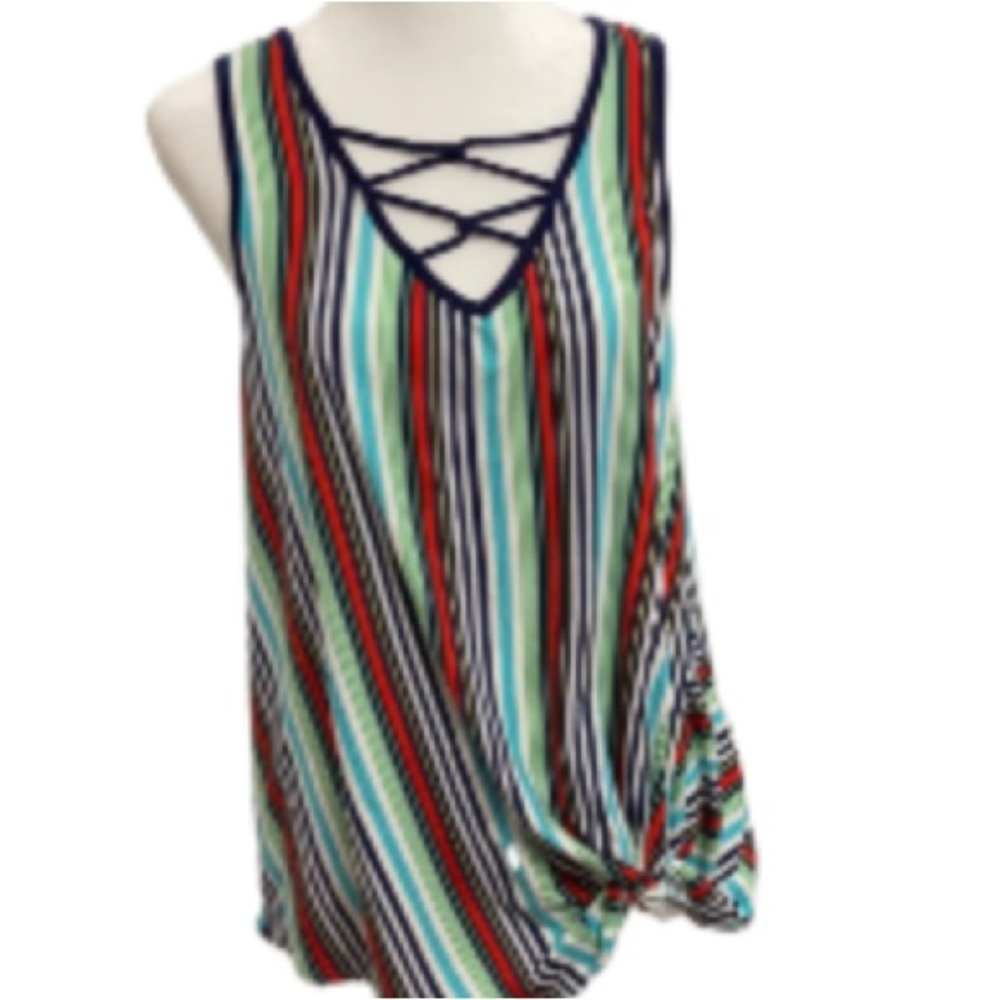 NWOT Glitzy Girlz Vibrant Multicolor Striped Tank Top Size Small